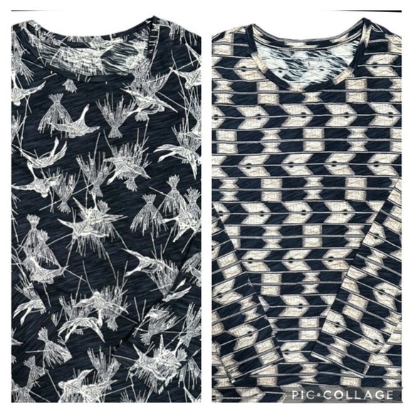 2 L.L. Bean Signature Navy Print Long Sleeve Tops Relaxed Fit - Picture 2 of 9